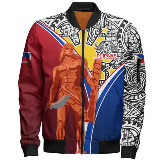 Philippines Filipinos Bomber Jacket Philippines Lapu Lapu With Tribal Kalabaw And Sun