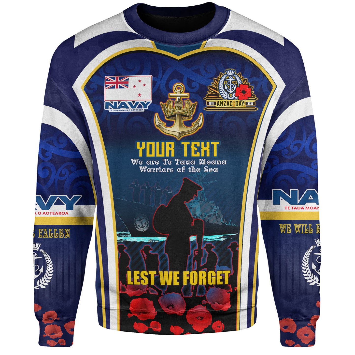 New Zealand Sweatshirt Custom Anzac Day Royal New Zealand Navy Te Taua Moana o Aotearoa