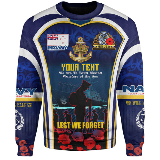 New Zealand Sweatshirt Custom Anzac Day Royal New Zealand Navy Te Taua Moana o Aotearoa