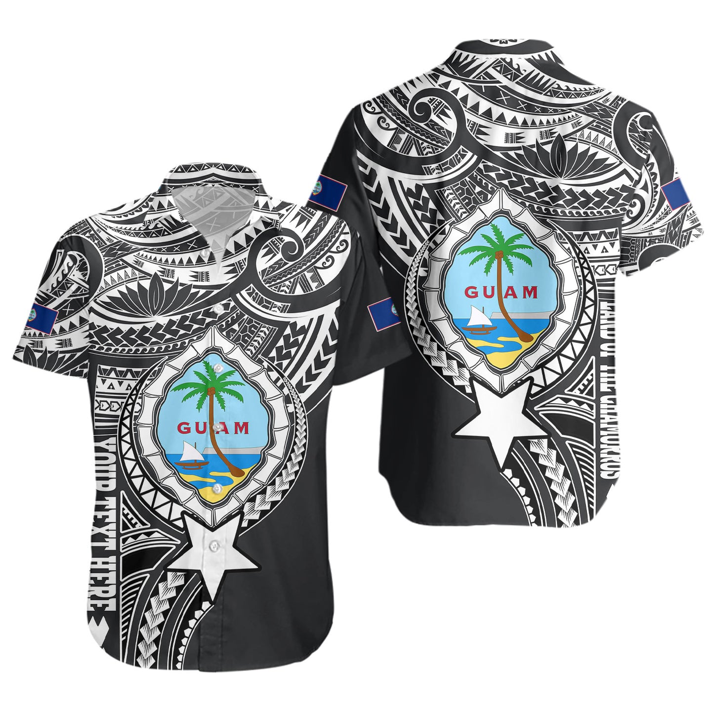 Guam Short Sleeve Shirt Custom Guam Coat Of Arms Polynesian Half Body Tattoo Black Style