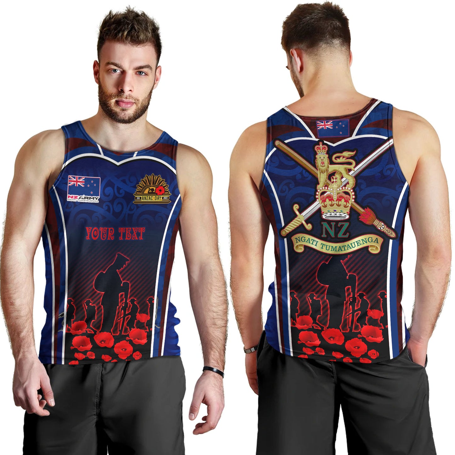 New Zealand Tank Top Custom New Zealand Army Keeping Anzac Spirit Lives Poppies Maori Style