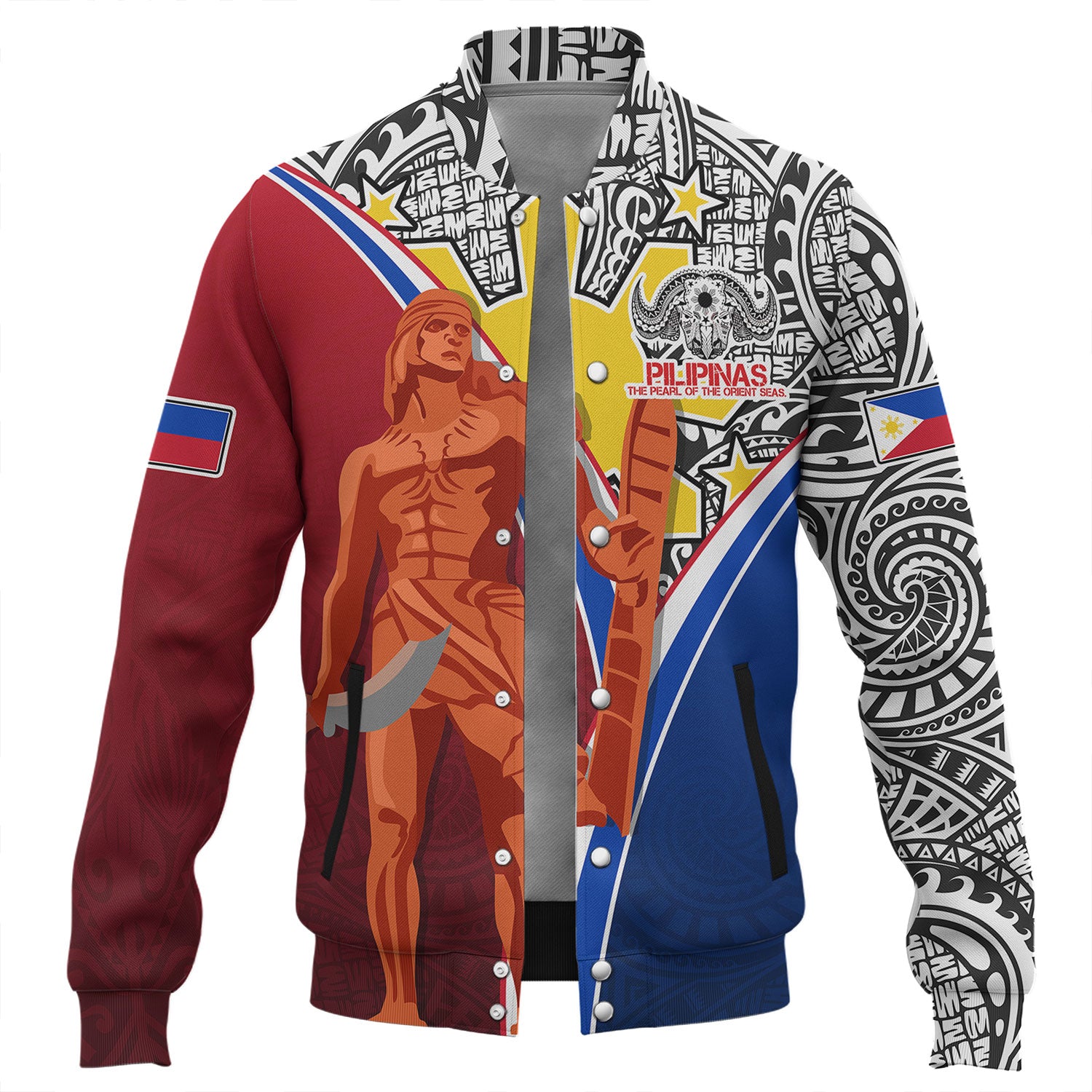 Philippines Filipinos Baseball Jacket Philippines Lapu Lapu With Tribal Kalabaw And Sun