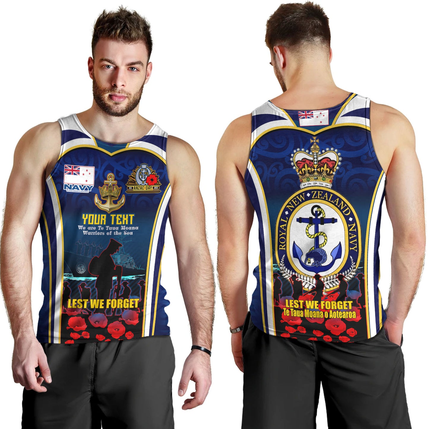 New Zealand Tank Top Custom Anzac Day Royal New Zealand Navy Te Taua Moana o Aotearoa