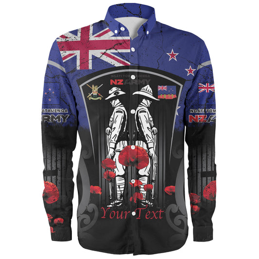 New Zealand Long Sleeve Shirt Custom New Zealand Anzac Day With Poppy Flowers And Traditional Maori Patterns