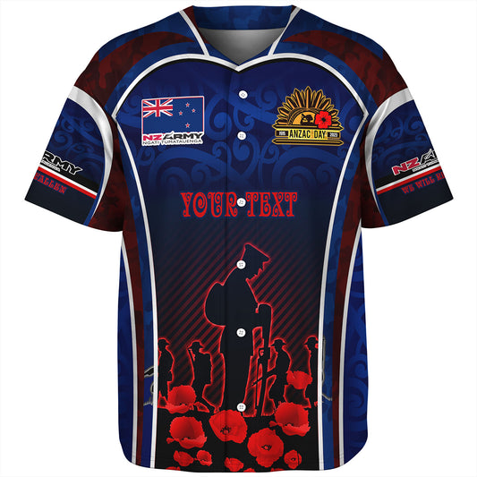 New Zealand Baseball Shirt Custom New Zealand Army Keeping Anzac Spirit Lives Poppies Flower Maori Style