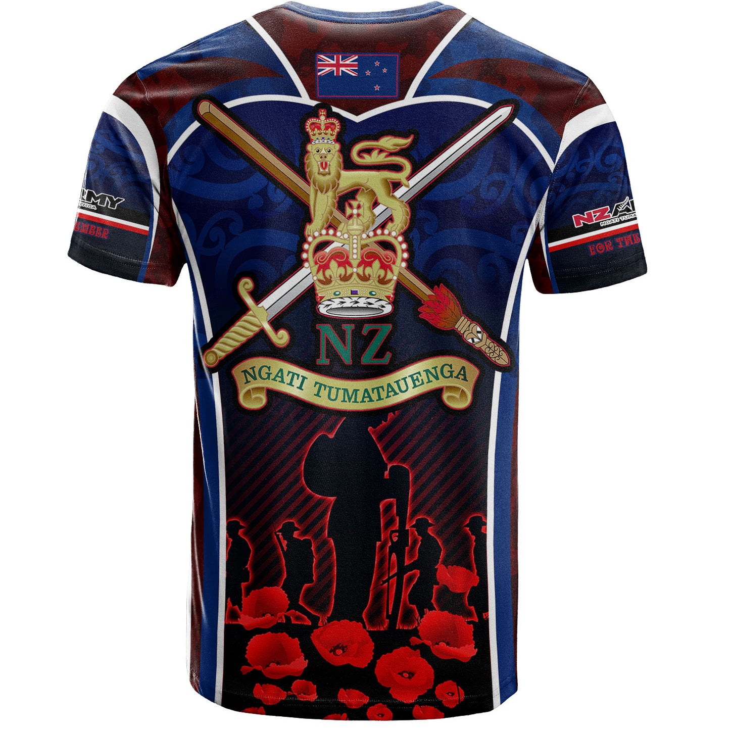 New Zealand T-Shirt Custom New Zealand Army Keeping Anzac Spirit Lives Poppies Flower Maori Style