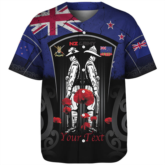 New Zealand Baseball Shirt Custom New Zealand Anzac Day With Poppy Flowers And Traditional Maori Patterns