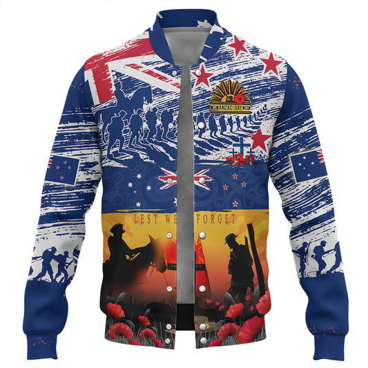 New Zealand Baseball Jacket New Zealand And Australian Army Corps ANZAC Day Commemoration