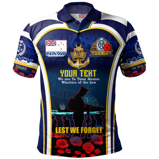 New Zealand Polo Shirt Custom Anzac Day Royal New Zealand Navy Te Taua Moana o Aotearoa
