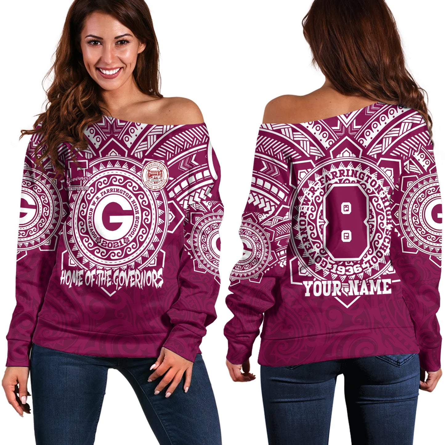 Hawaii Off Shoulder Sweatshirt Custom Farrington High School Home Of The Governors Tribal Style