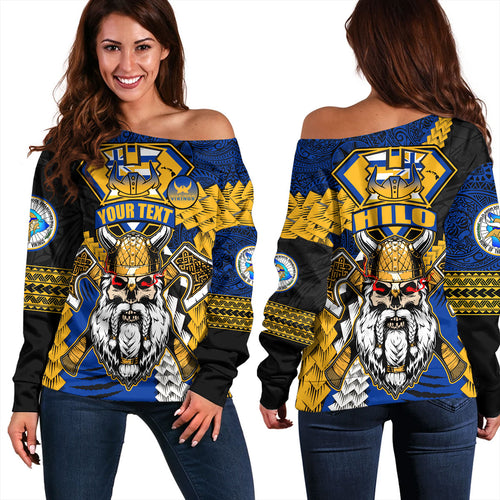 Hawaii Off Shoulder Sweatshirt Custom Hilo High School Home Of The Vikings Polynesian Style