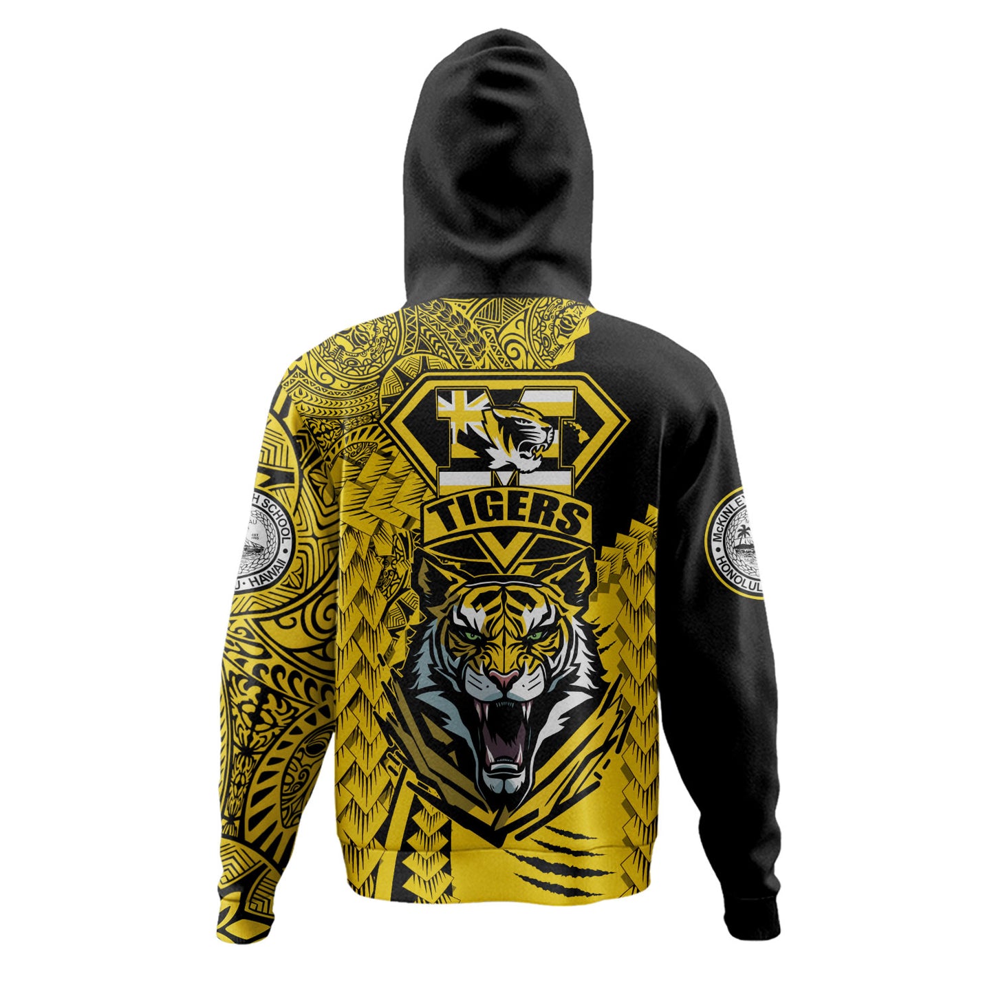 Hawaii Hoodie Custom McKinley High School Tigers Black and Gold Polynesian Style
