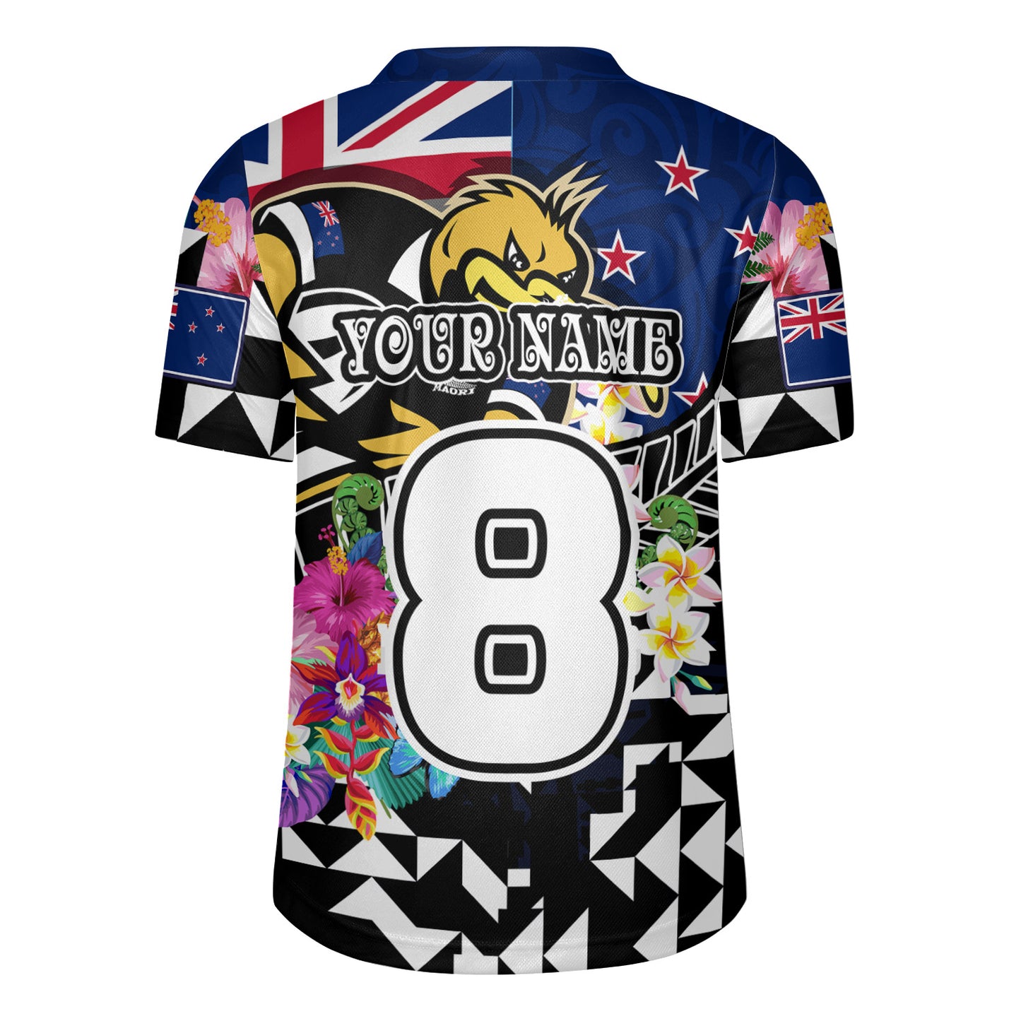 New Zealand Rugby Jersey Custom Maori Kiwis Rugby Silver Fern Black Hexagon Tropical Jersey