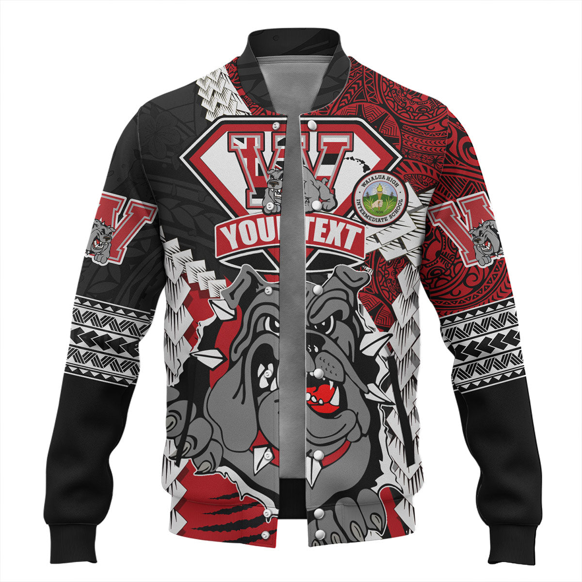 Hawaii Baseball Jacket Custom Waialua High & Intermediate School Bulldogs Pride Polynesian Style