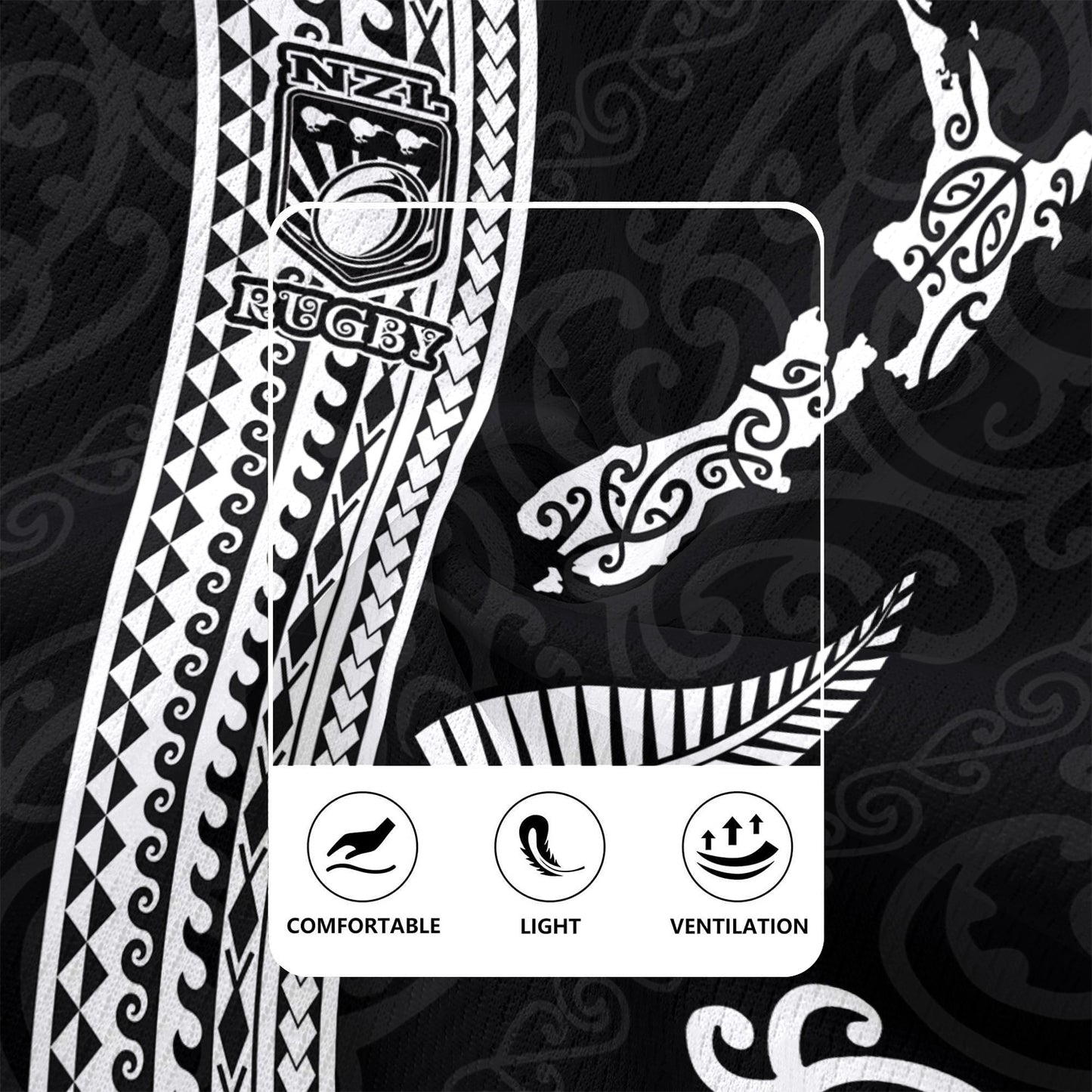 New Zealand Rugby Jersey Custom NZ Rugby Silver Fern And Map Maori Tribal Black Jersey