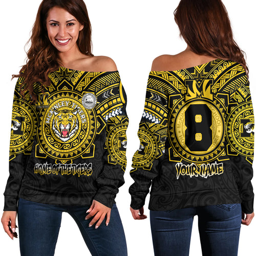 Hawaii Off Shoulder Sweatshirt Custom President William McKinley High School Black & Gold Super Tigers Tribal Style