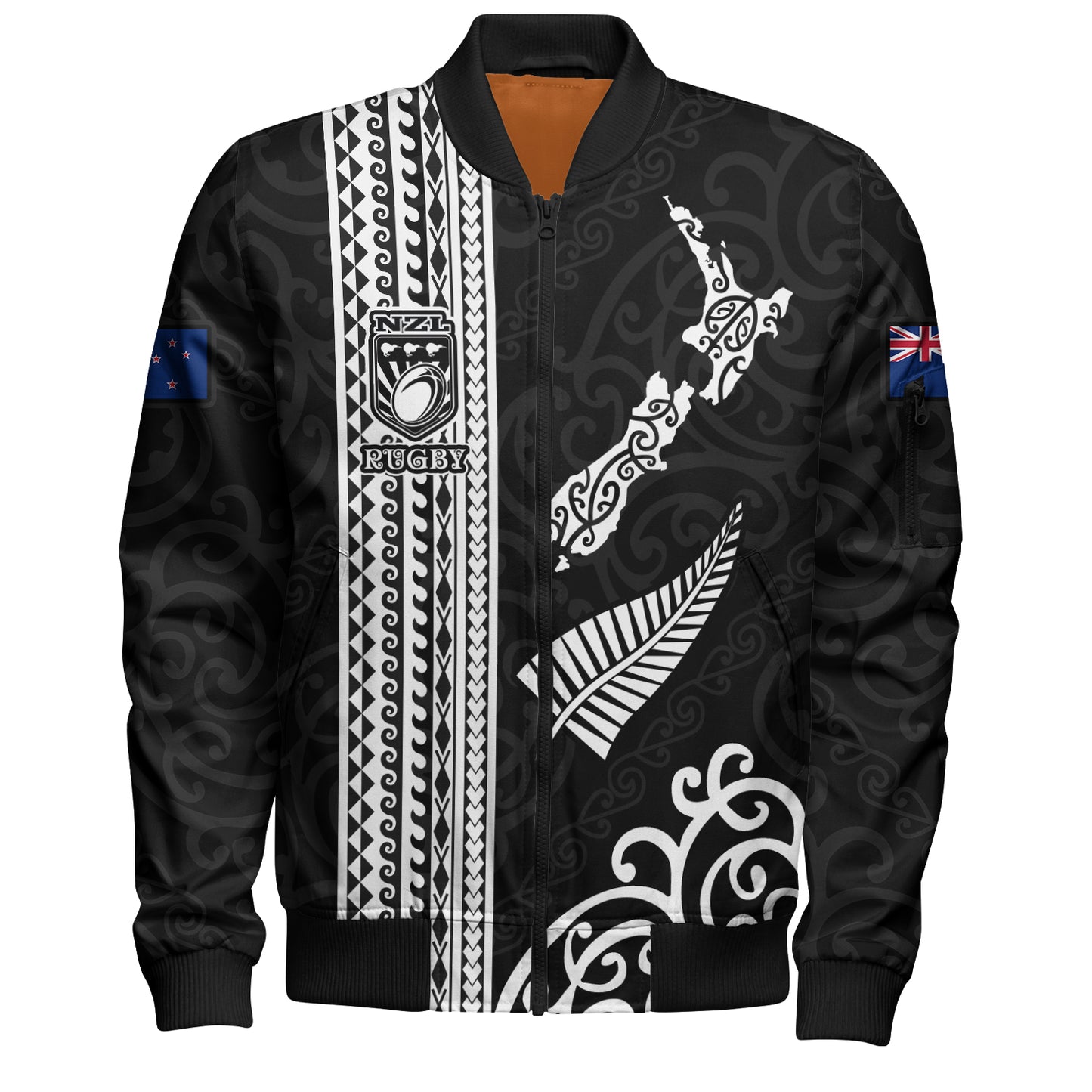 New Zealand Bomber Jacket Custom NZ Rugby Silver Fern And Map Maori Tribal Black Jersey