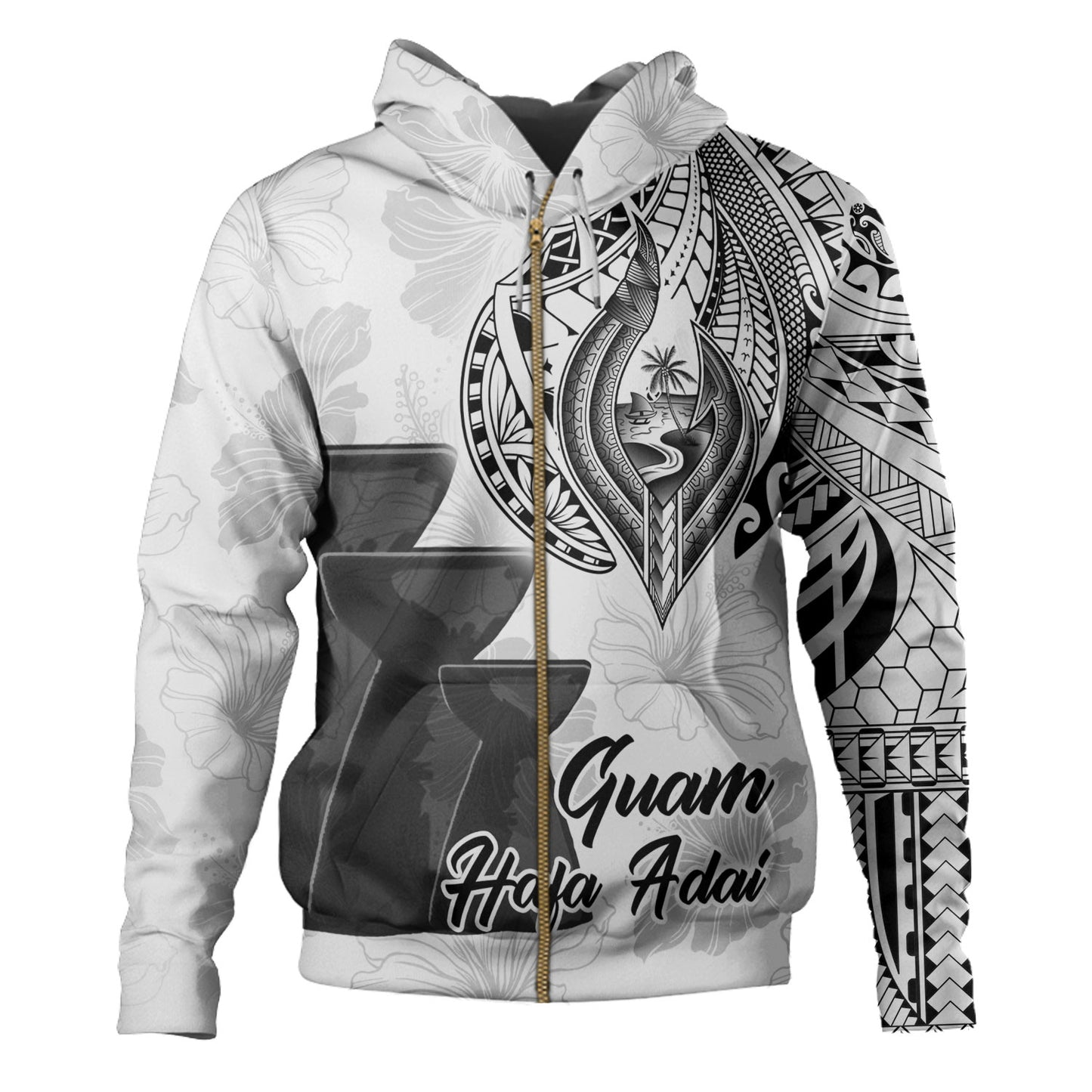 Guam Hoodie Hafa Adai Guam Seal Half Sleeve Tattoo
