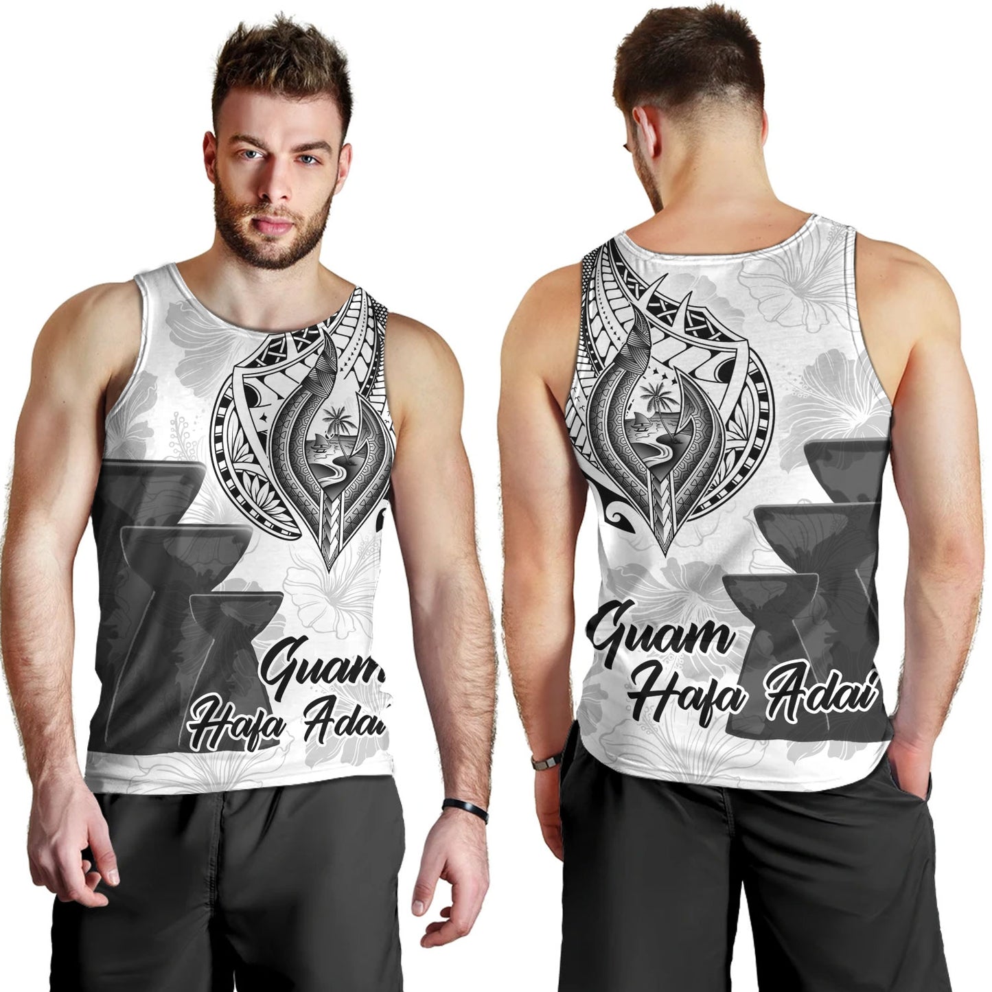 Guam Tank Top Hafa Adai Guam Seal Half Sleeve Tattoo