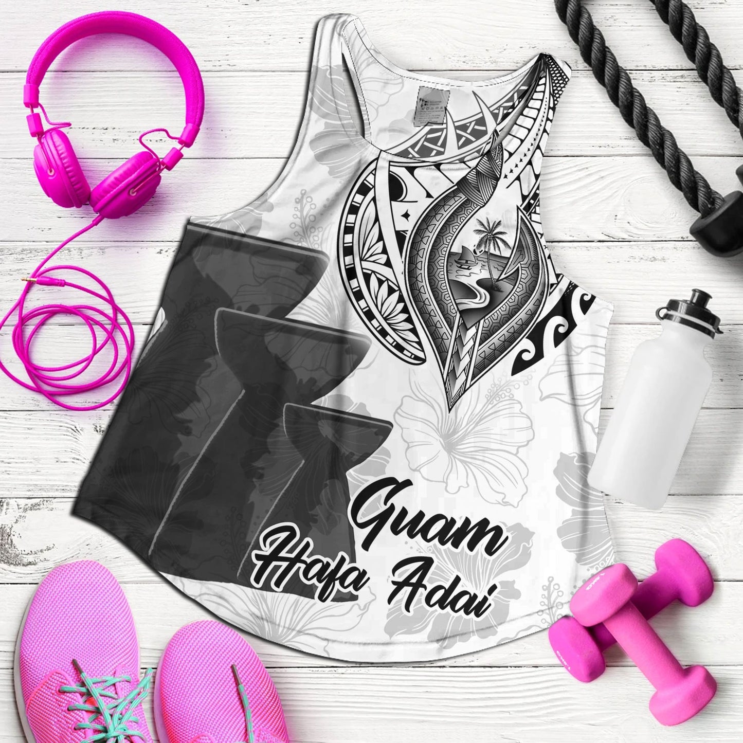 Guam Women Tank Hafa Adai Guam Seal Half Sleeve Tattoo