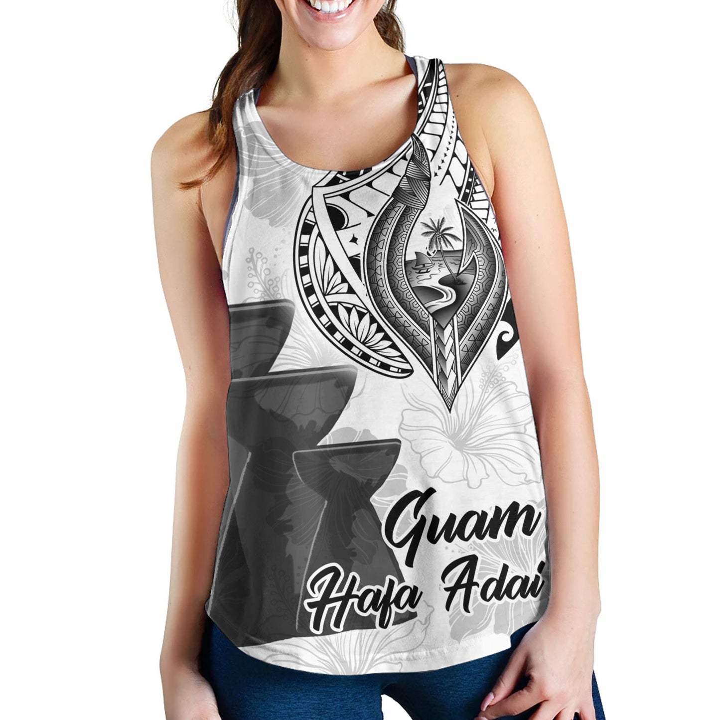 Guam Women Tank Hafa Adai Guam Seal Half Sleeve Tattoo