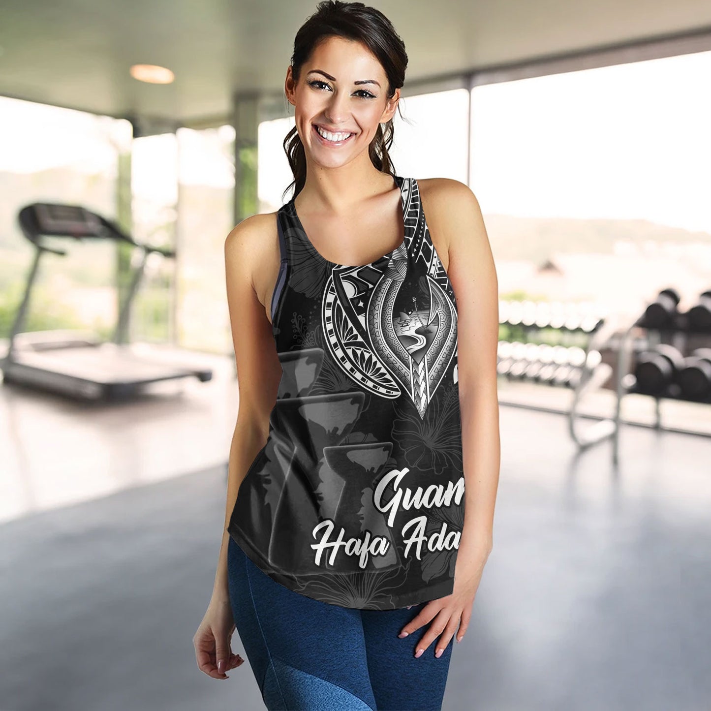 Guam Women Tank Hafa Adai Guam Seal Half Sleeve Tattoo