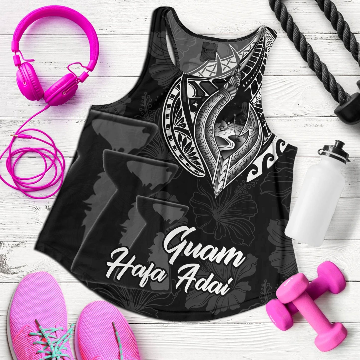 Guam Women Tank Hafa Adai Guam Seal Half Sleeve Tattoo