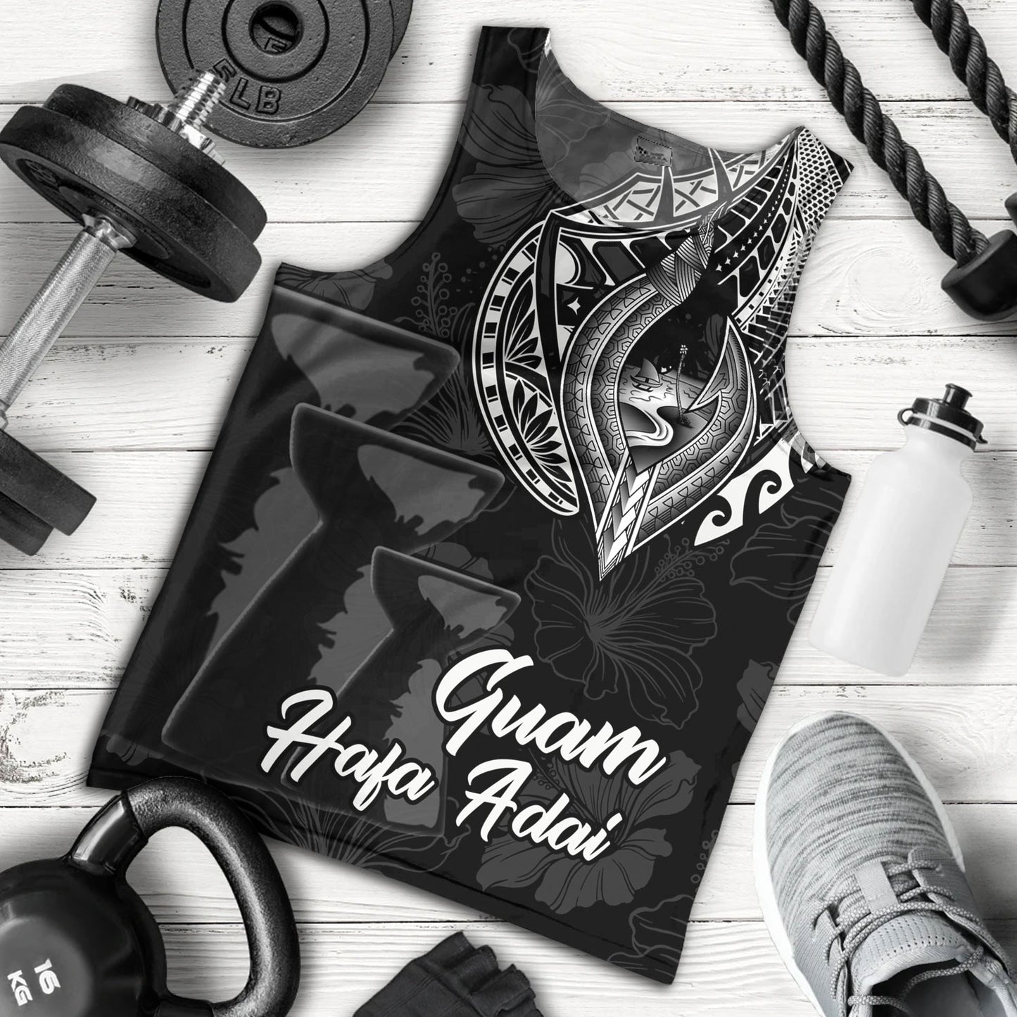 Guam Tank Top Hafa Adai Guam Seal Half Sleeve Tattoo