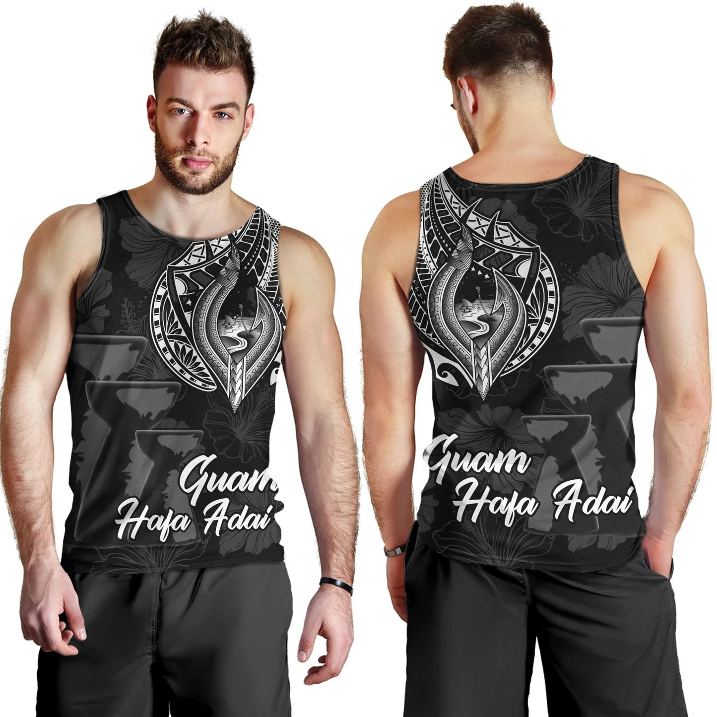 Guam Tank Top Hafa Adai Guam Seal Half Sleeve Tattoo