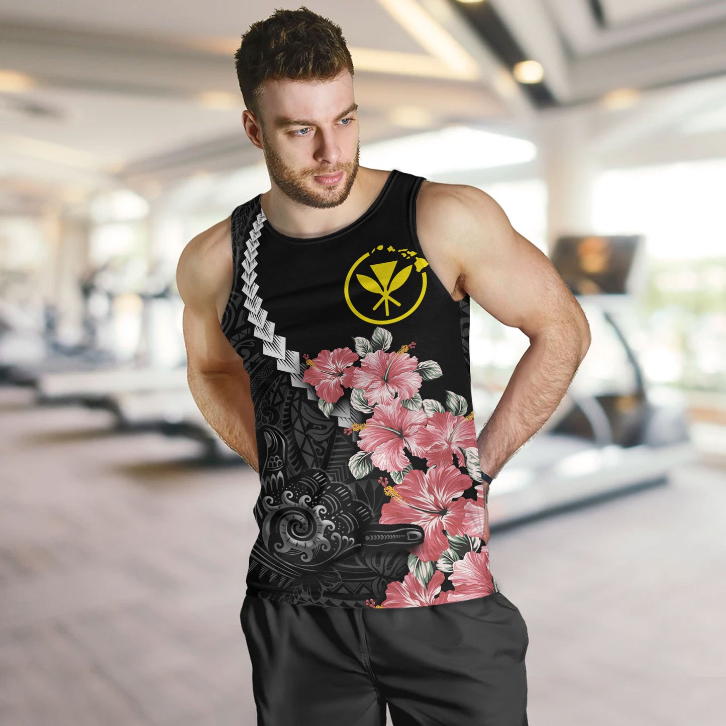 Hawaii Tank Top Shaka Hand Tropical Flowers Polynesian Designs