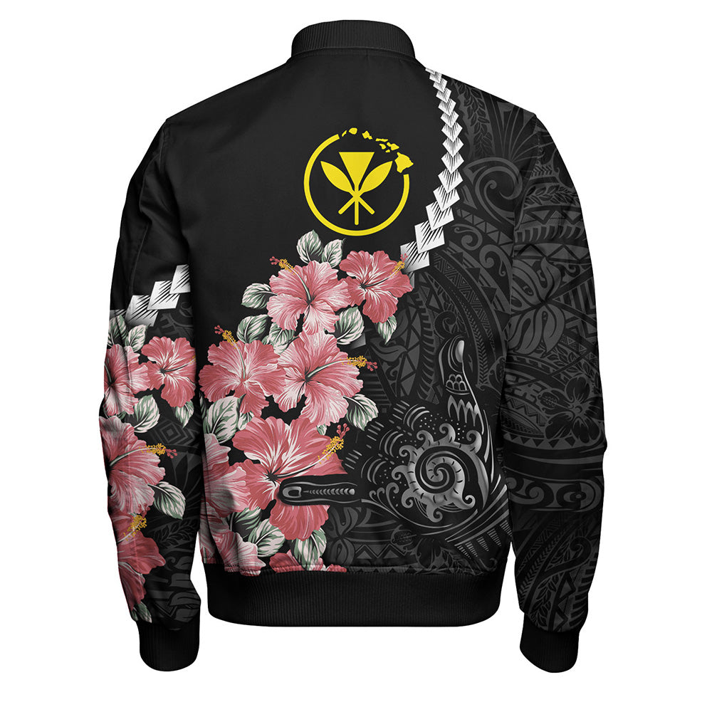 Hawaii Bomber Jacket Shaka Hand Tropical Flowers Polynesian Designs