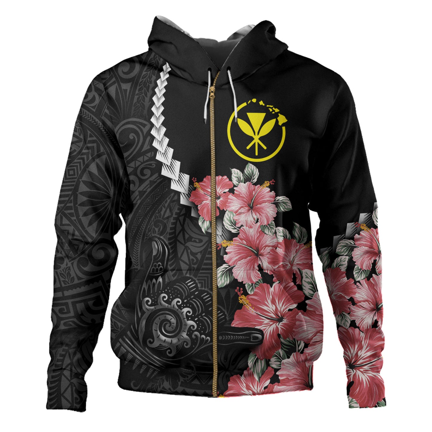 Hawaii Hoodie Shaka Hand Tropical Flowers Polynesian Designs