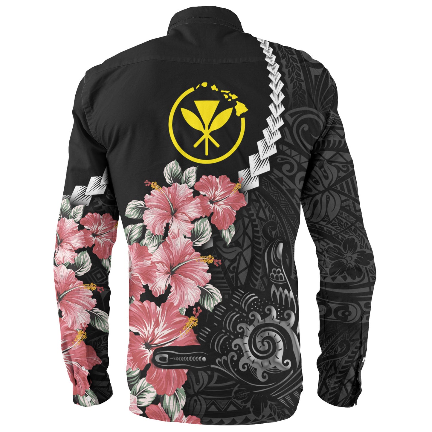 Hawaii Long Sleeve Shirt Shaka Hand Tropical Flowers Polynesian Designs