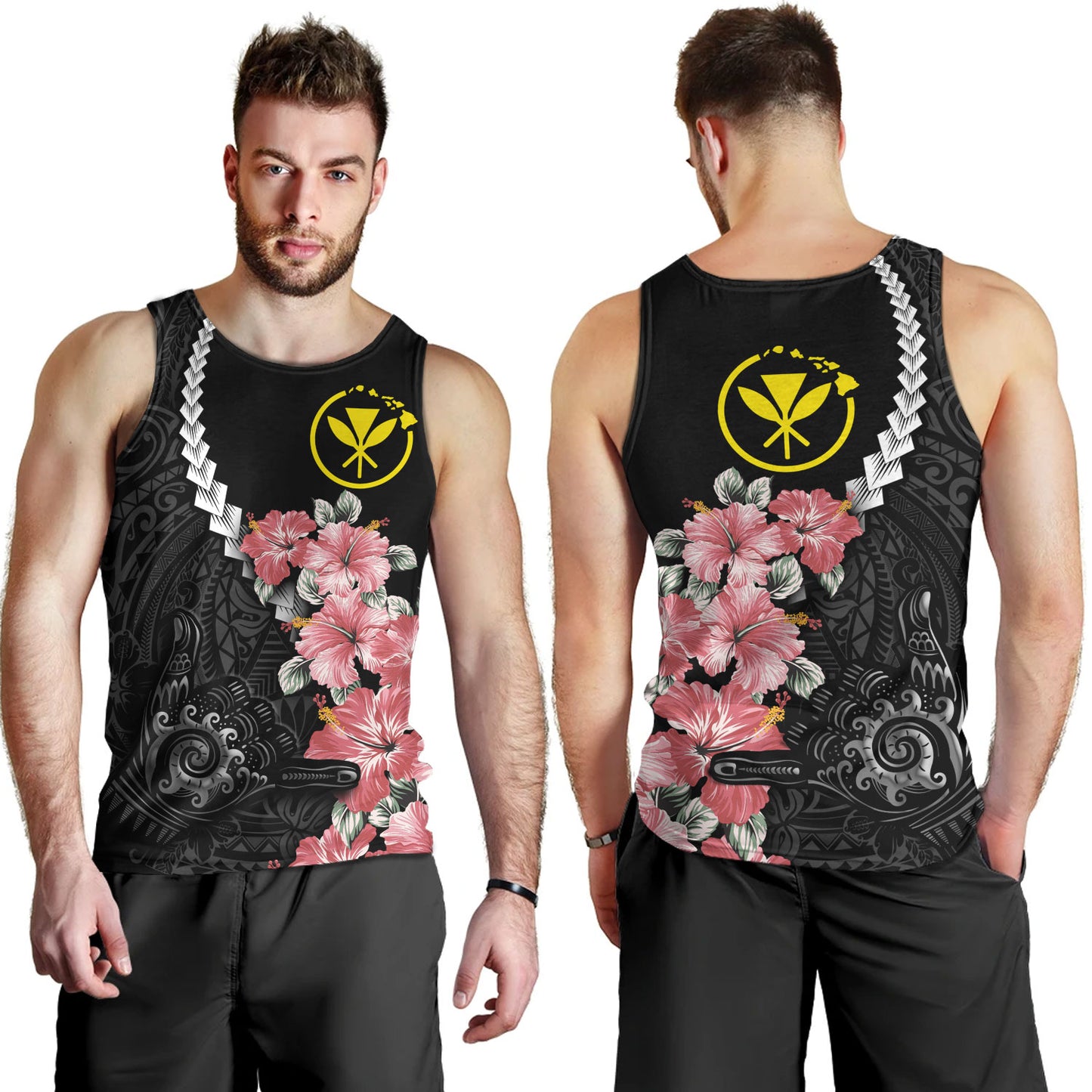 Hawaii Tank Top Shaka Hand Tropical Flowers Polynesian Designs