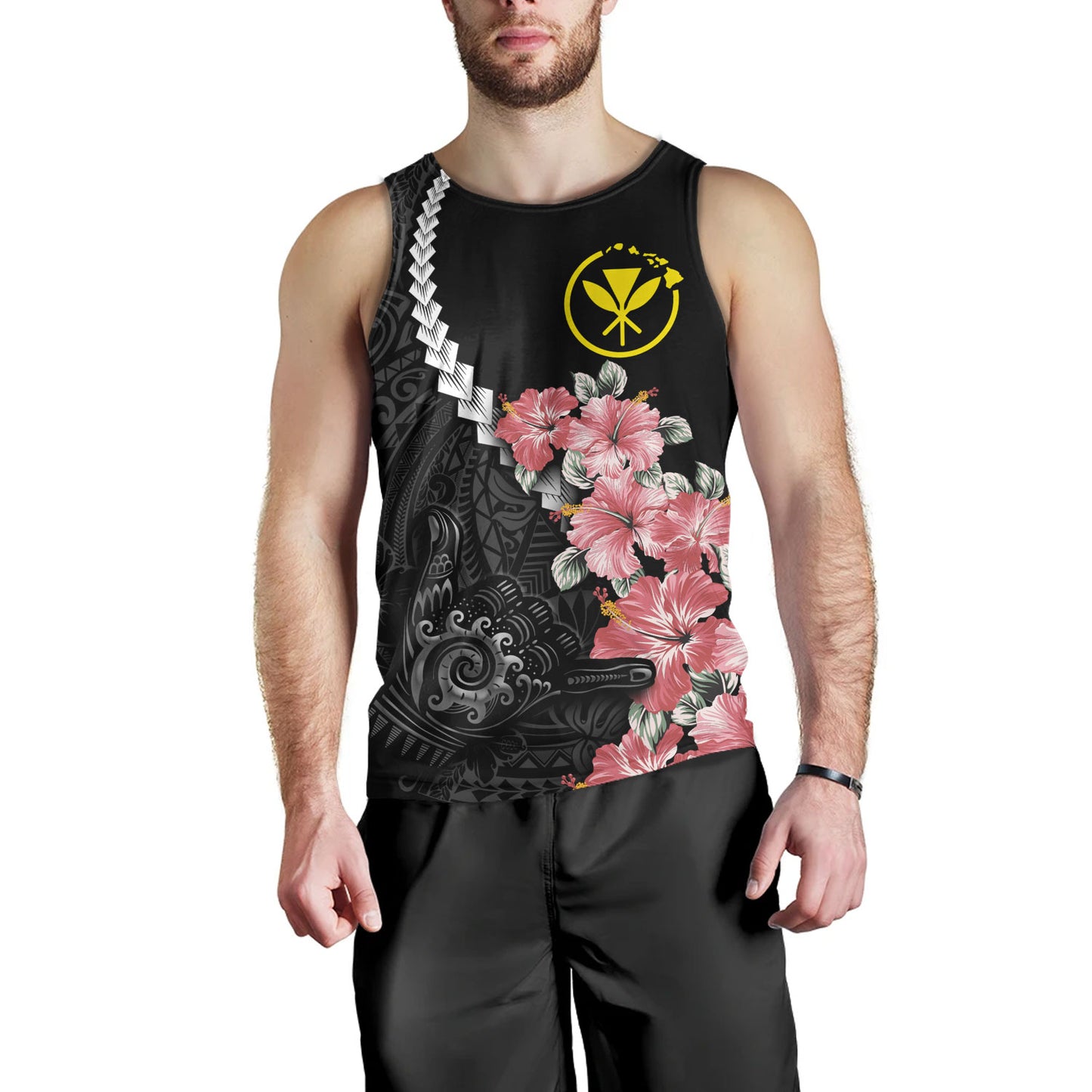 Hawaii Tank Top Shaka Hand Tropical Flowers Polynesian Designs