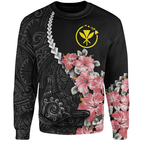 Hawaii Sweatshirt Shaka Hand Tropical Flowers Polynesian Designs