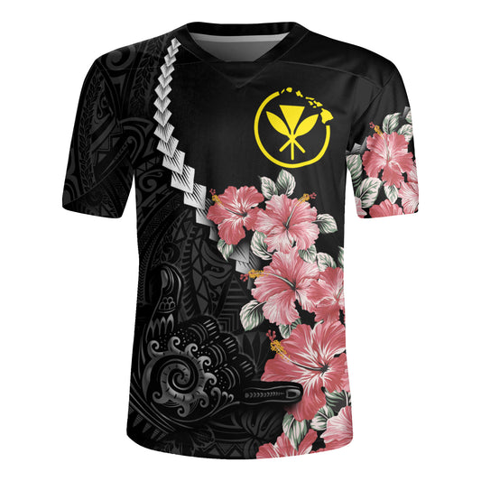 Hawaii Rugby Jersey Shaka Hand Tropical Flowers Polynesian Designs