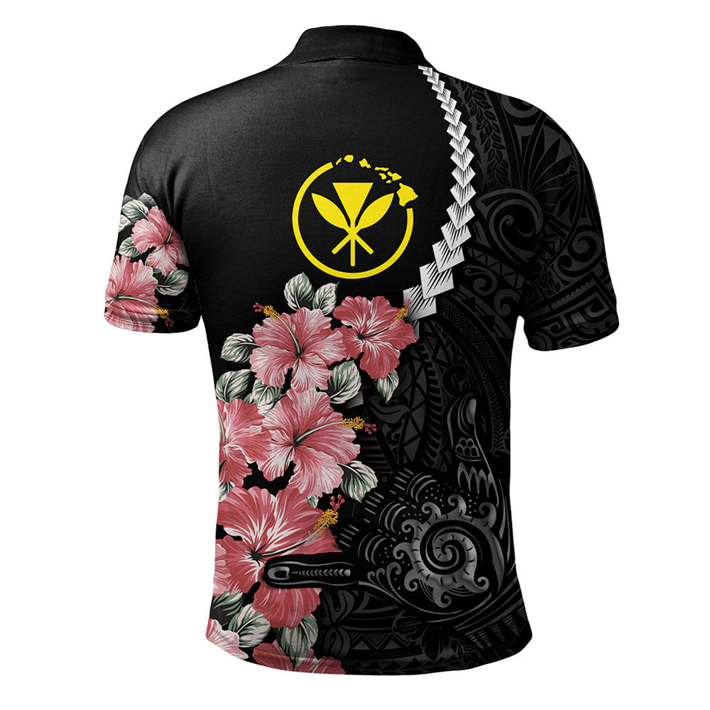 Hawaii Polo Shirt Shaka Hand Tropical Flowers Polynesian Designs