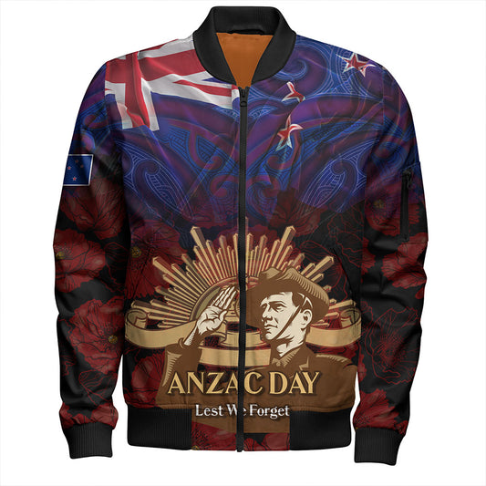 New Zealand Bomber Jacket - Anzac Soldier Maori Patterns