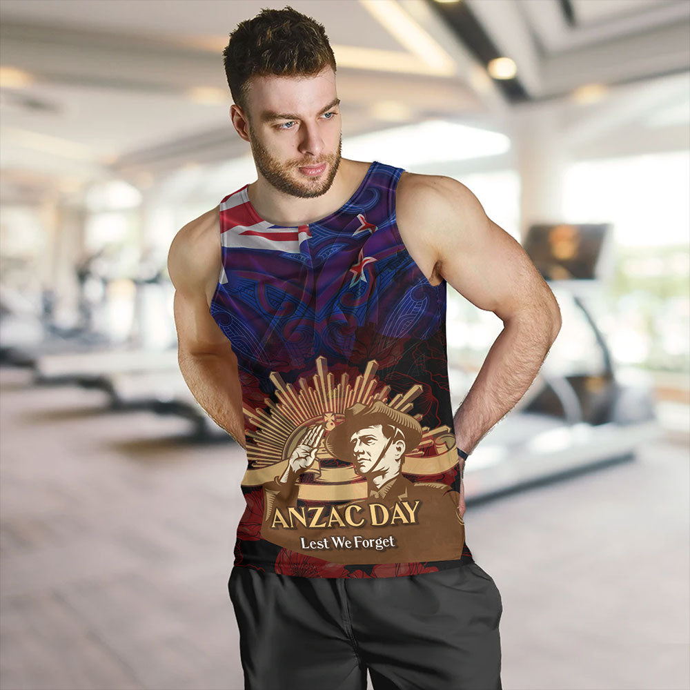 New Zealand Tank Top - Anzac Soldier Maori Patterns