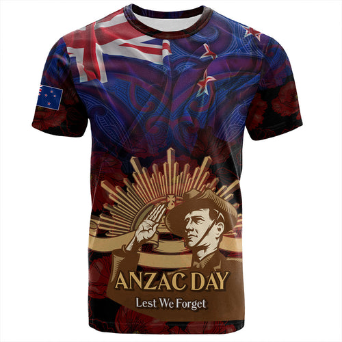 New Zealand T-Shirt - Anzac Soldier Maori Patterns