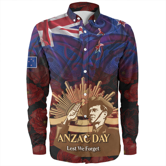 New Zealand Long Sleeve Shirt - Anzac Soldier Maori Patterns