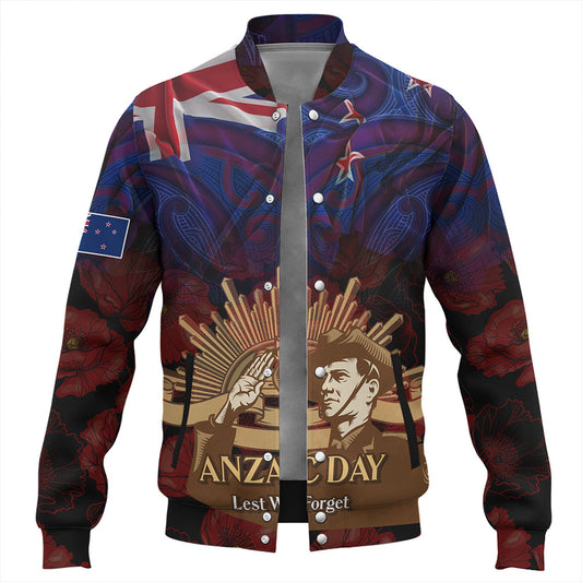 New Zealand Baseball Jacket - Anzac Soldier Maori Patterns