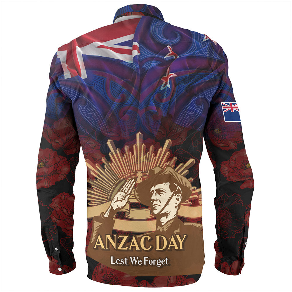 New Zealand Long Sleeve Shirt - Anzac Soldier Maori Patterns