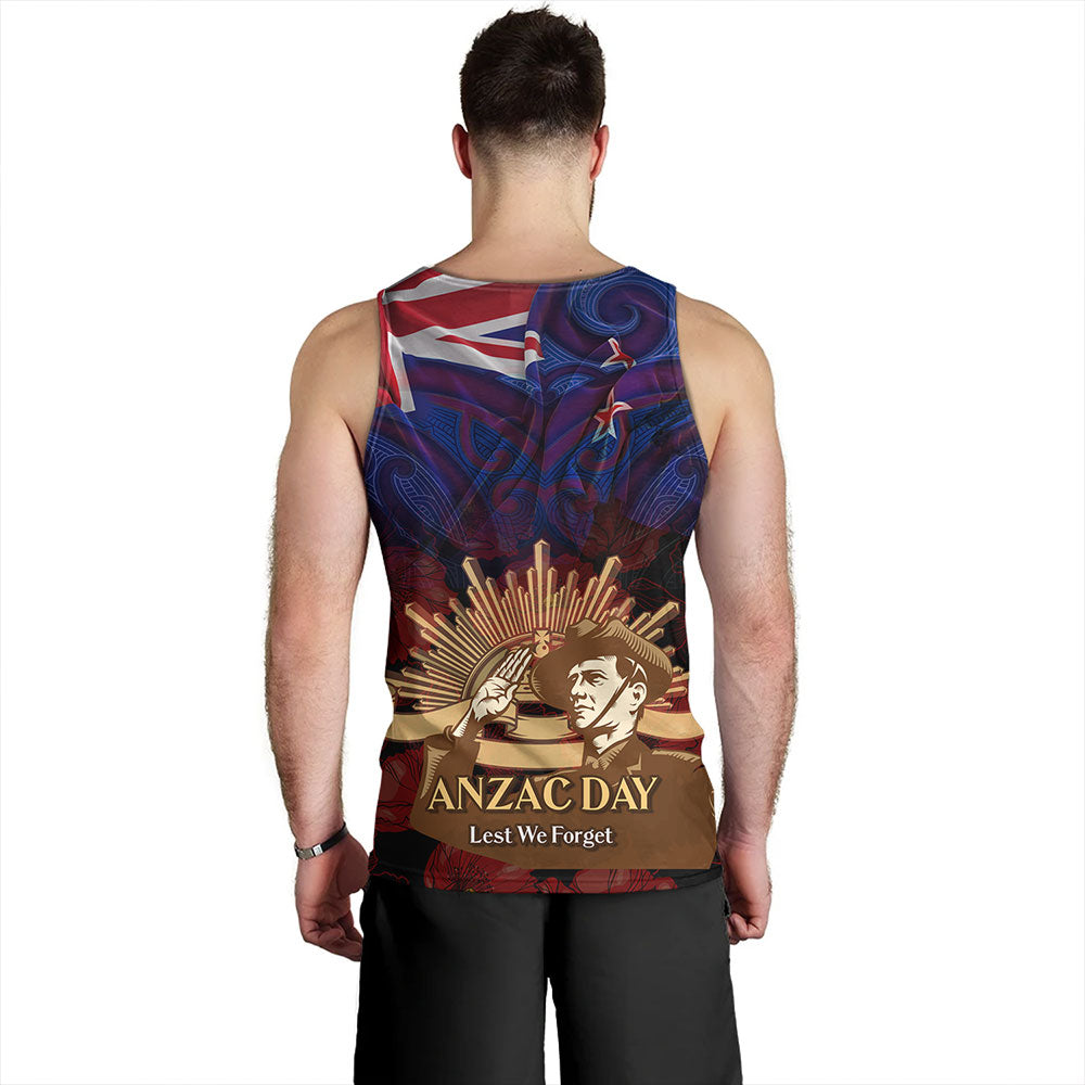 New Zealand Tank Top - Anzac Soldier Maori Patterns