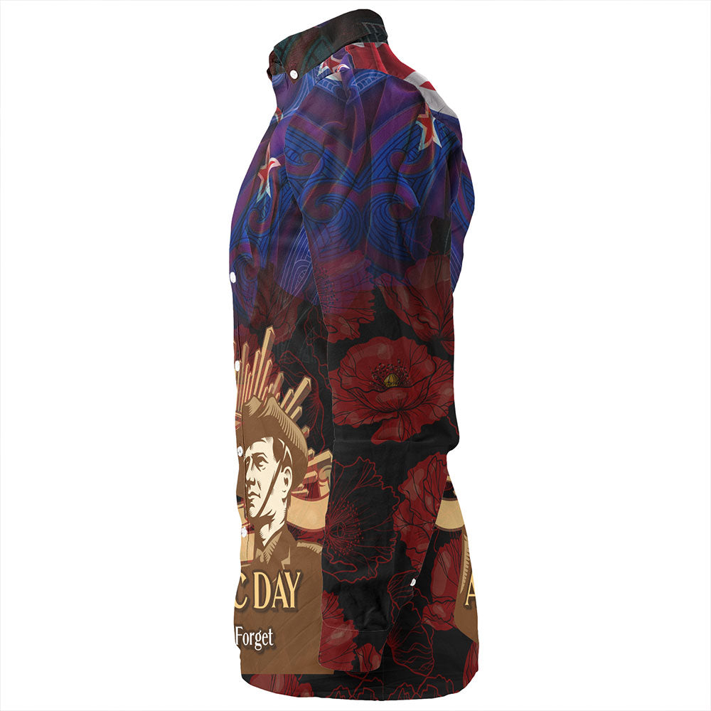 New Zealand Long Sleeve Shirt - Anzac Soldier Maori Patterns