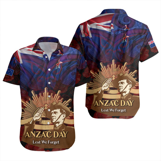 New Zealand Short Sleeve Shirt - Anzac Soldier Maori Patterns