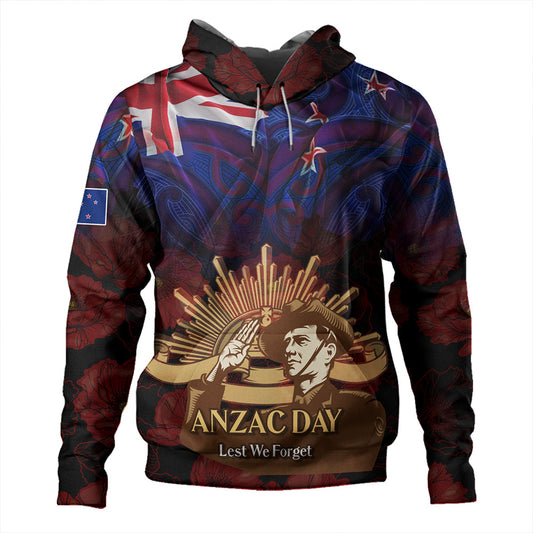 New Zealand Hoodie - Anzac Soldier Maori Patterns