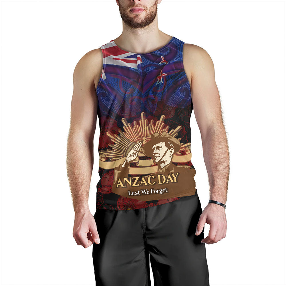 New Zealand Tank Top - Anzac Soldier Maori Patterns
