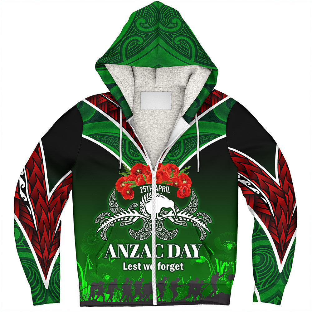 New Zealand Sherpa Hoodie - Anzac Day Silver Ferns Kiwi Birds Style